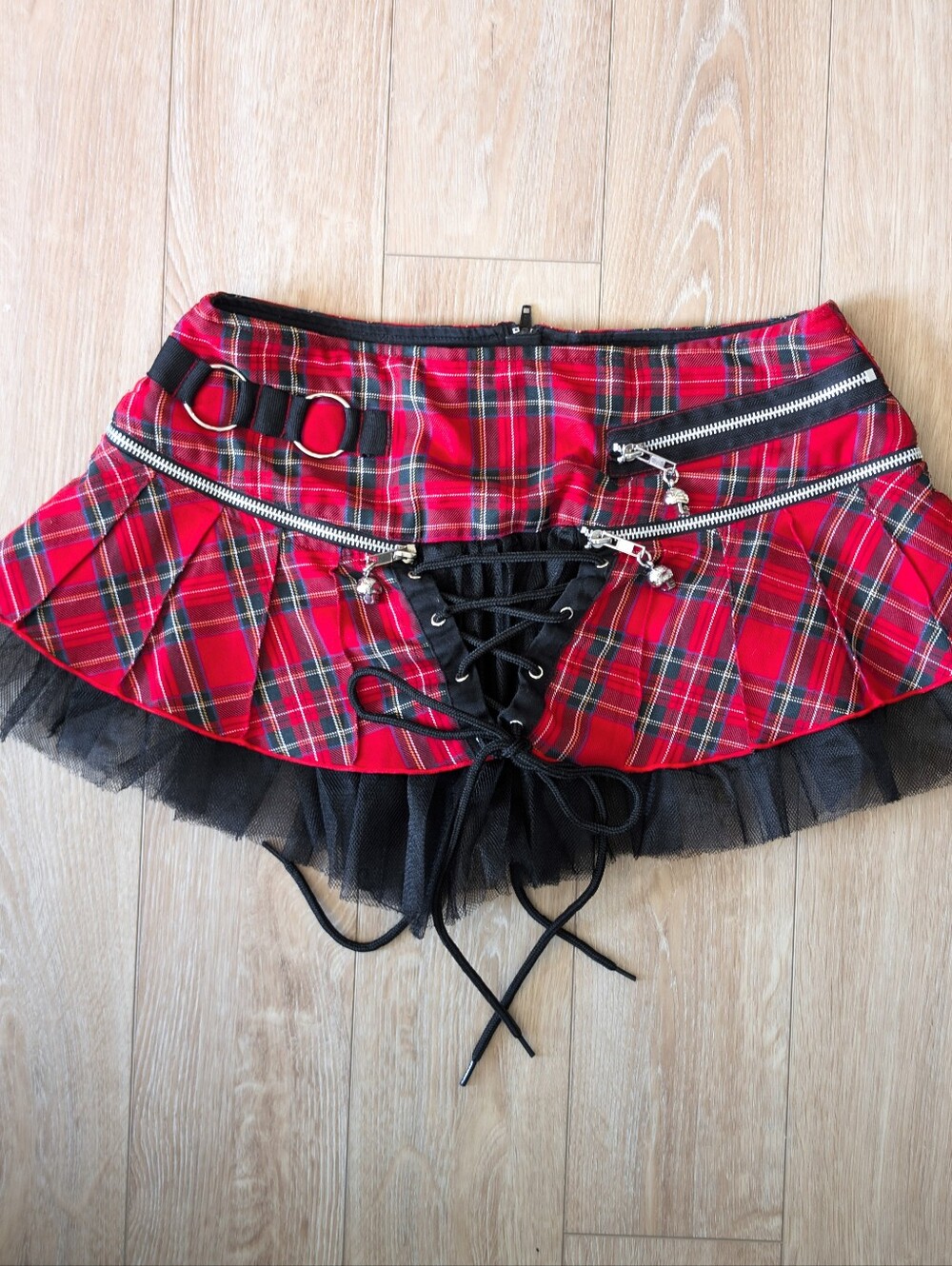 RARE Living Dead Souls Y2K convertible tartan mini skirt mesh zips lace-up